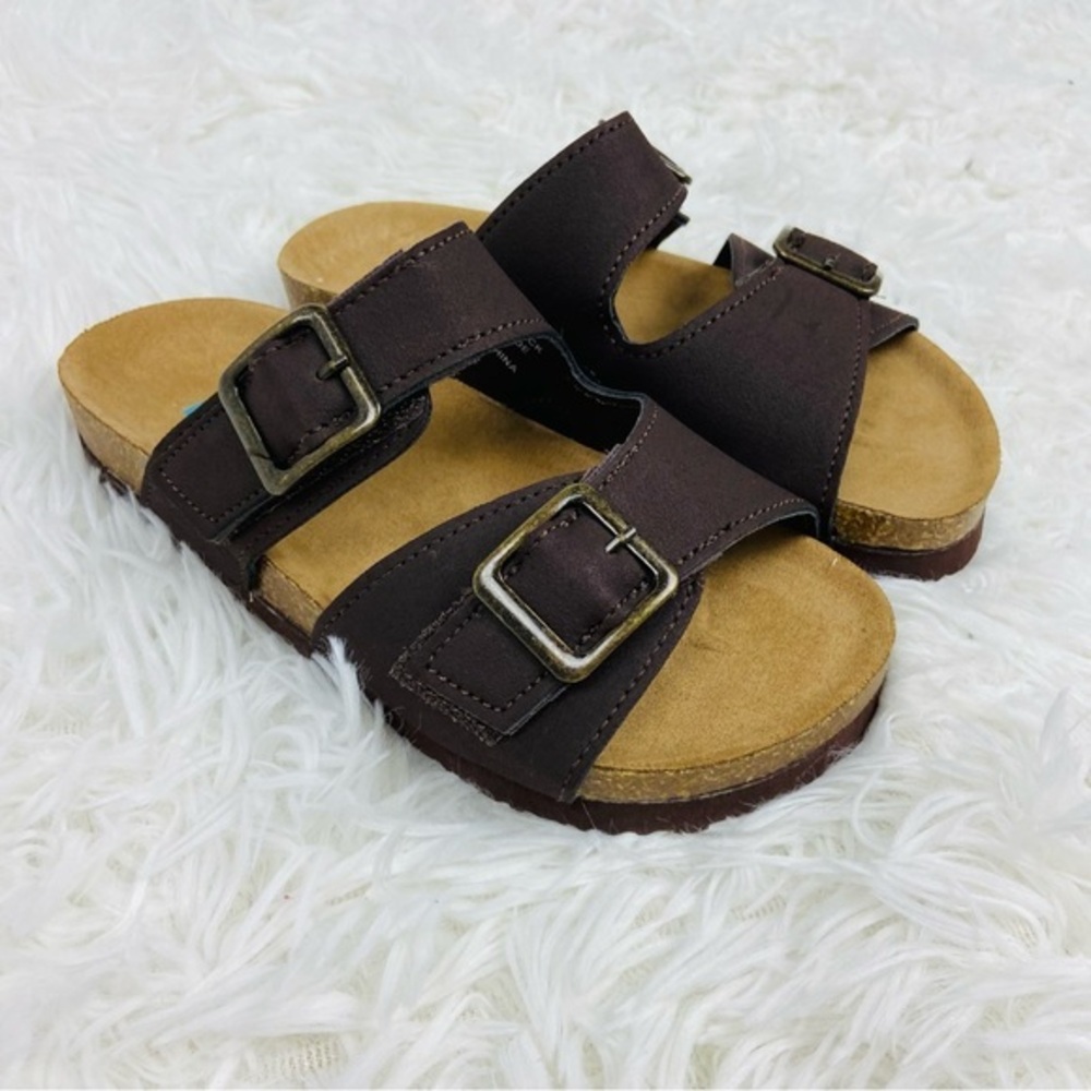 NWOT SCOTT DAVID brown buckle vegan leather slides girls size 13